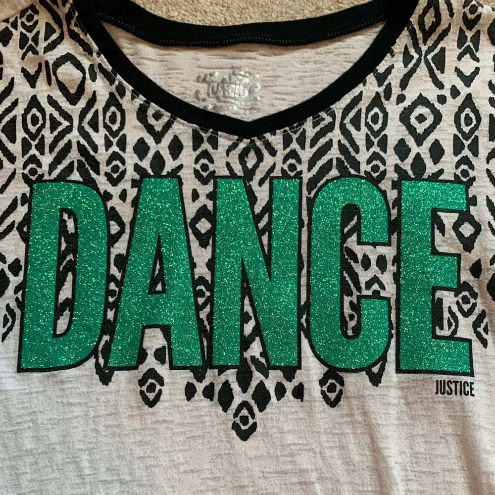 Justice “Dance” girls shirt. Tie on side. Size 10.